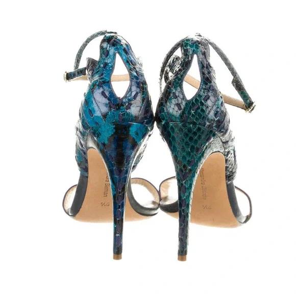 Alexandre Birman Python Ankle-Cutout Sandal Stiletto Heels Size: 9.5 Blue